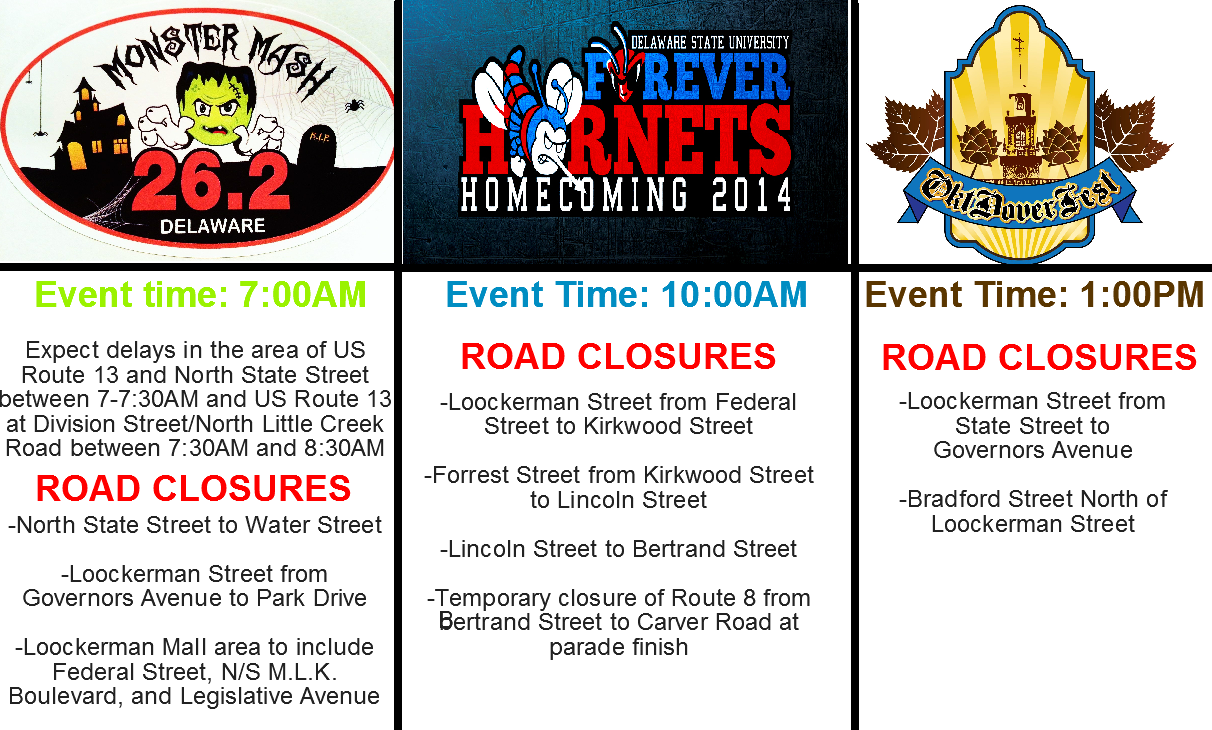Dover Police Announce Road Closures for Saturday, October 17th Events
