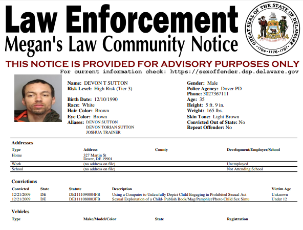 Megan’s Law Sex Offender Notifications 5-4-26 – City of Dover Police ...